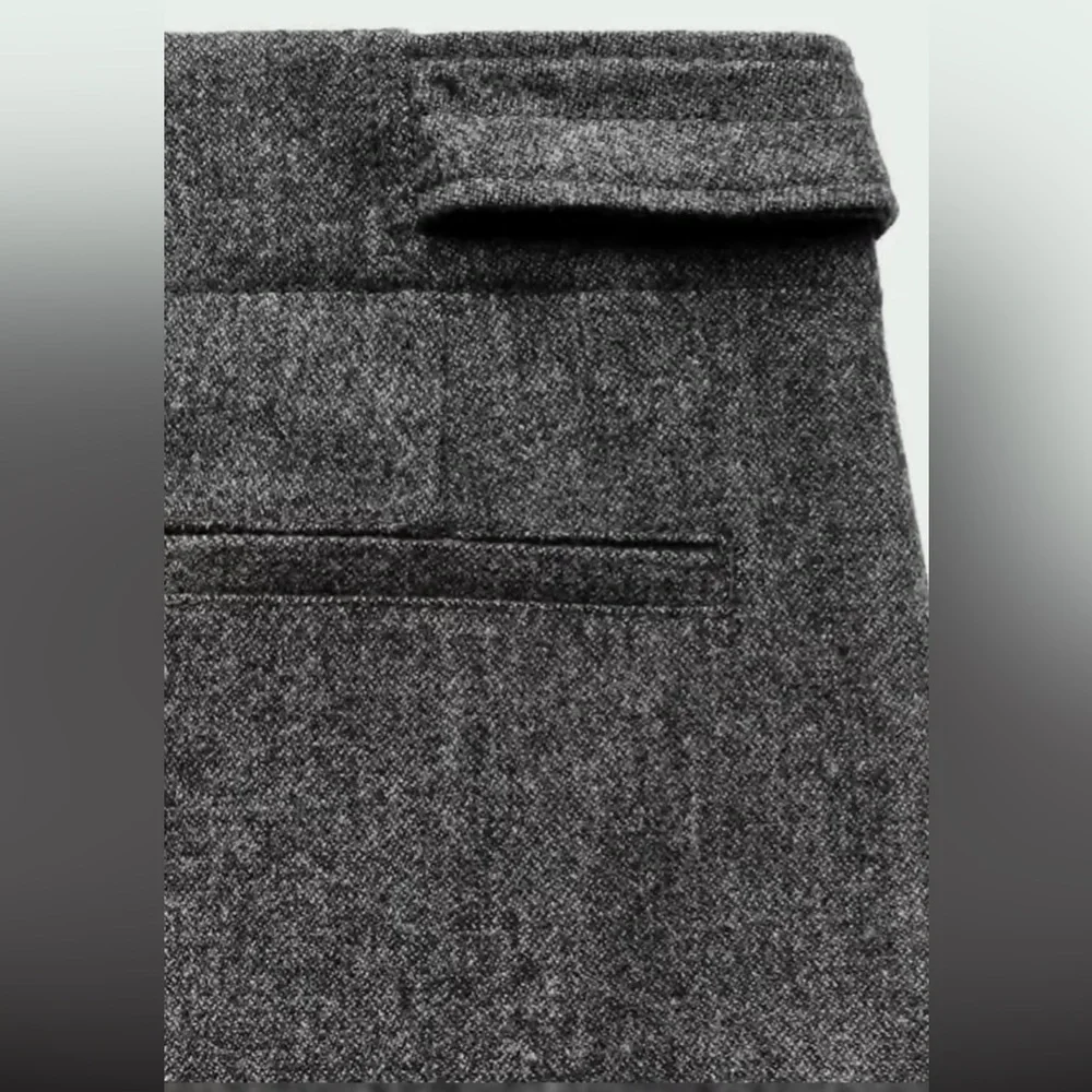 Zara Wool Blend Wide Leg Mid Rise Pants ZW Collection Gray Marl size XS NWT - Picture 14 of 16